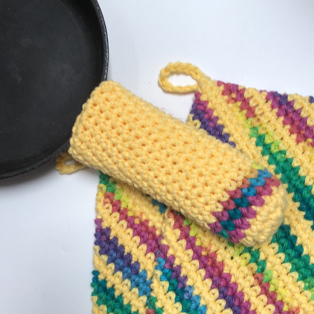 Easter Cotton pot holders set of 2 + 1 pan handle holder double thick handmade